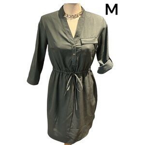 MERONA Dress Size M Green Hi Low Back 3/4 Sleeves Drawstring Elastic Waist